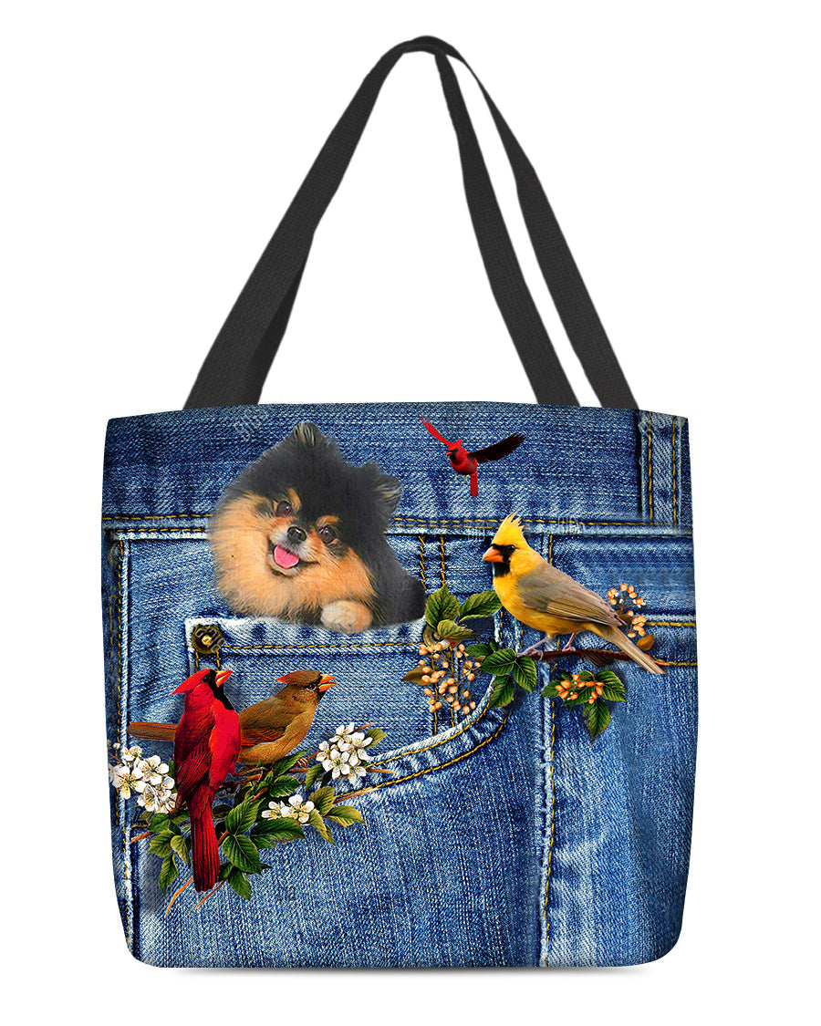 Black And Tan Pomeranian-Cardinal & Dog Cloth Tote Bag