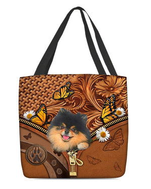 Black And Tan Pomeranian Butterfly Daisy Cloth Tote Bag