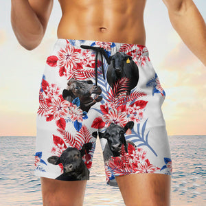 black angus cow In American Flag Pattern Shorts