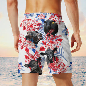 black angus cow In American Flag Pattern Shorts