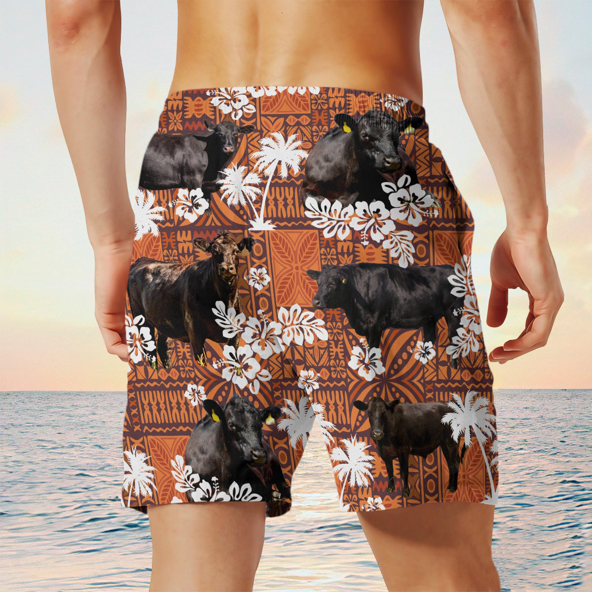 black angus cow In Red Tribal Shorts