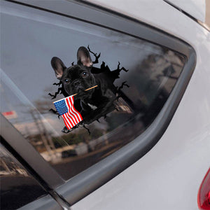 Black French bulldog And American Flag Independent Day Car Sticker Decal