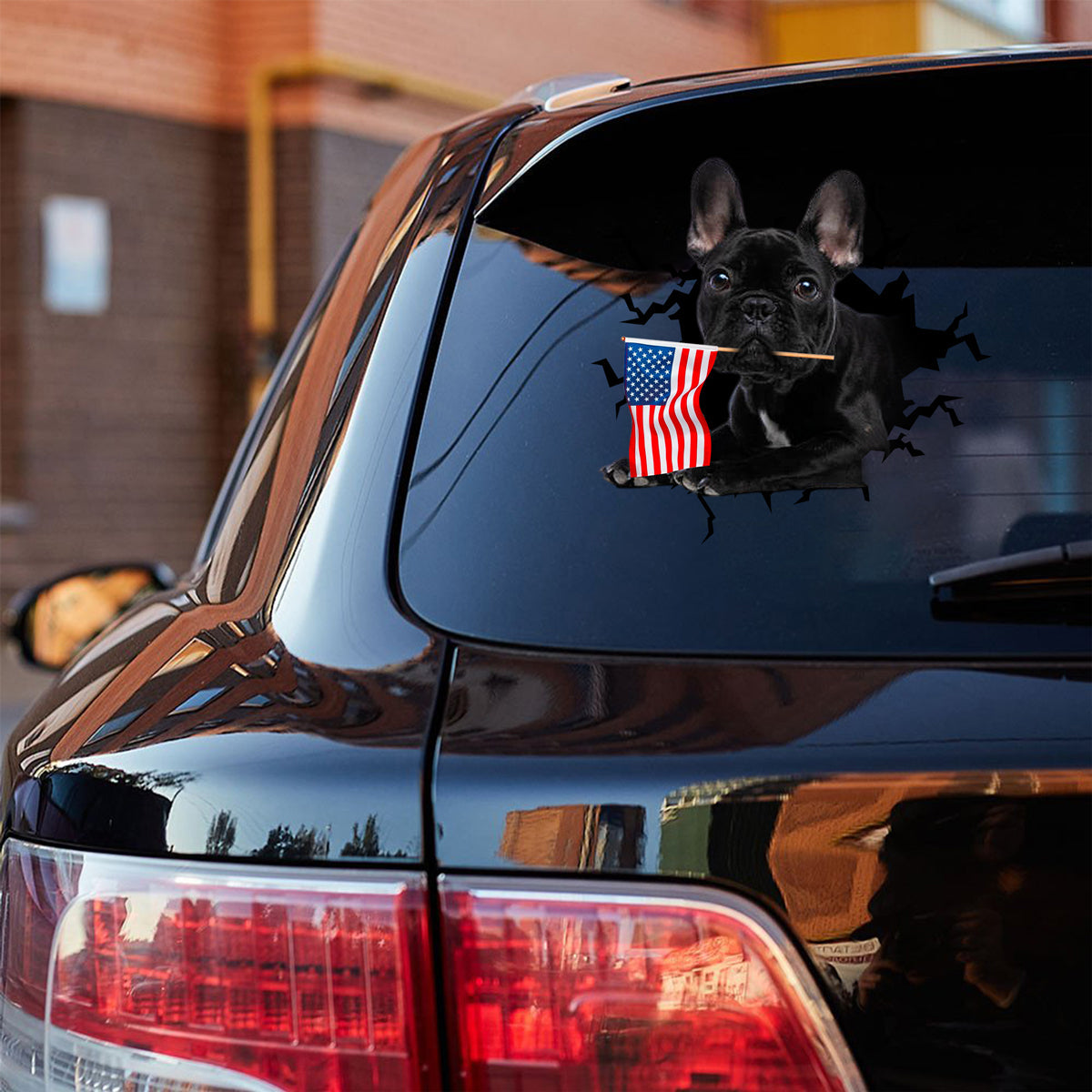 Black French bulldog And American Flag Independent Day Car Sticker Decal