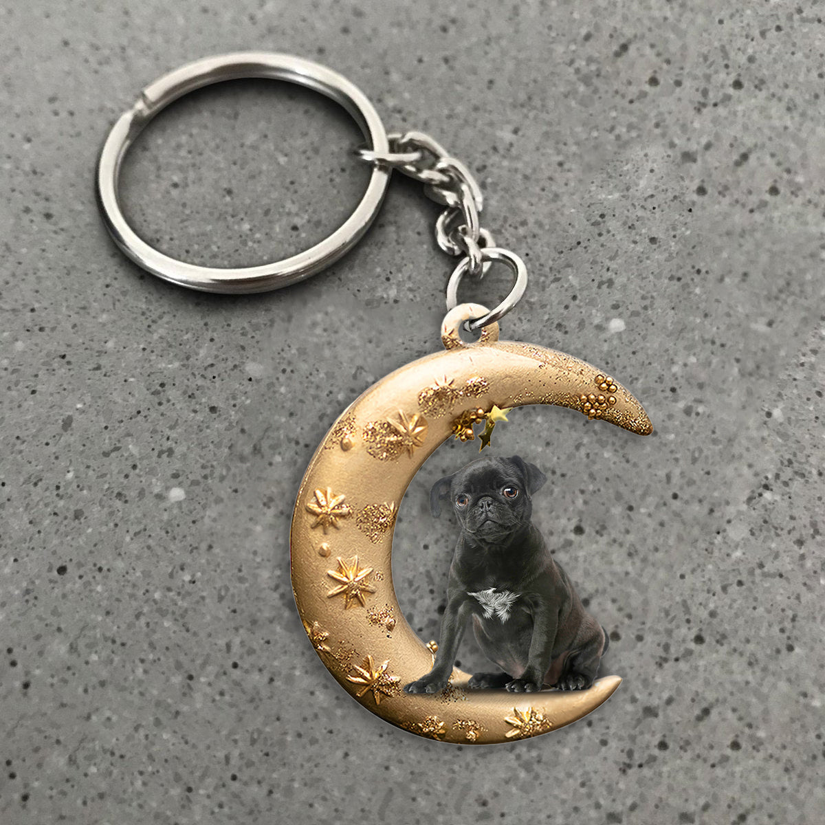 Black pug-Dog & Moon Flat Acrylic Keychain