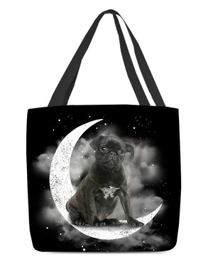 Black Pug Sit On The Moon With Starts-Cloth Tote Bag