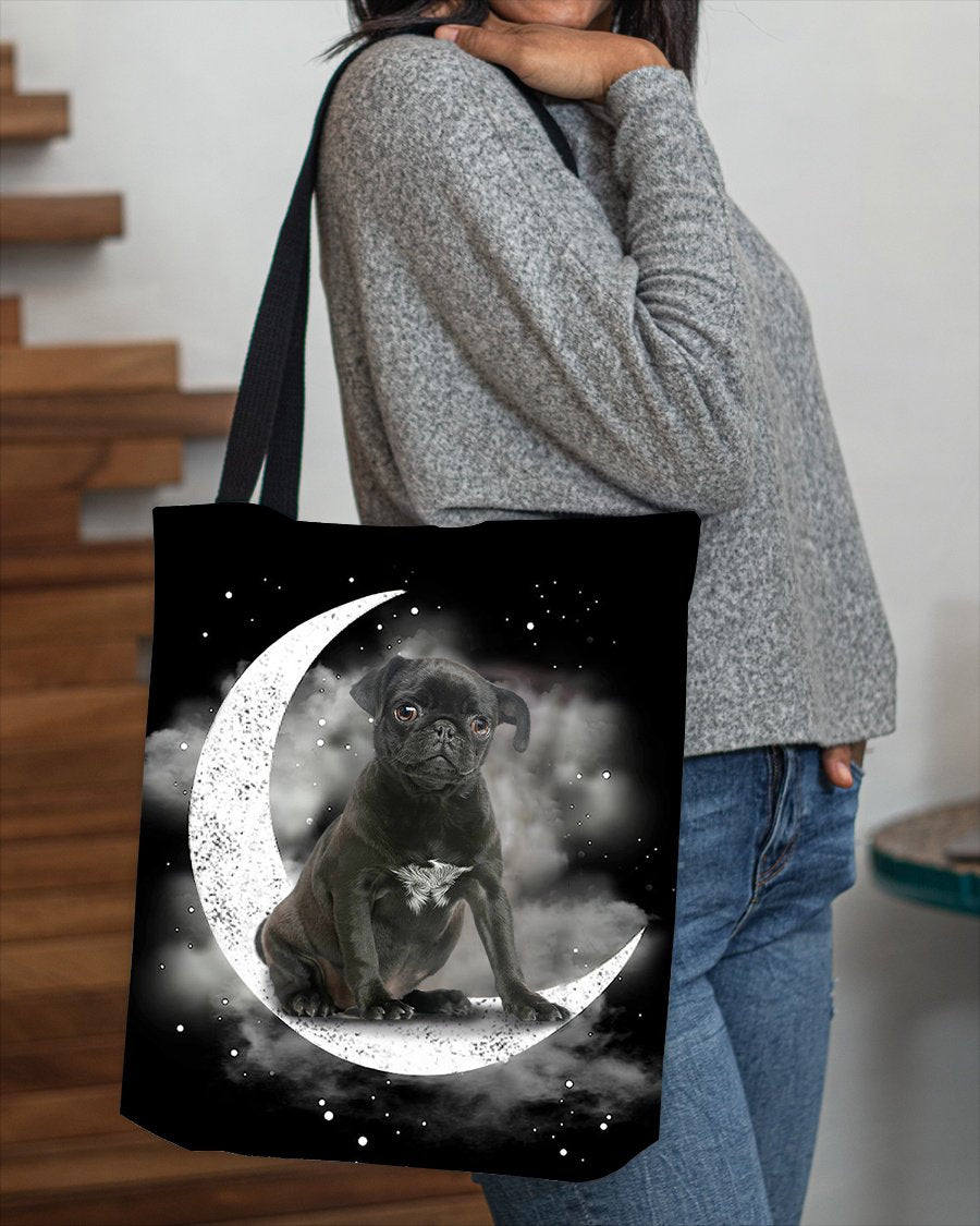 Black Pug Sit On The Moon With Starts-Cloth Tote Bag