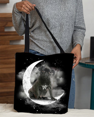 Black Pug Sit On The Moon With Starts-Cloth Tote Bag