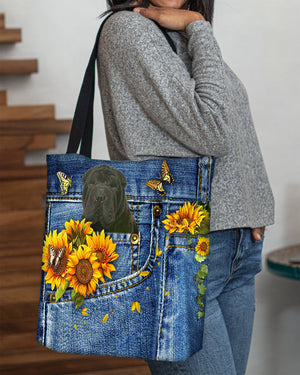 Black Shar Pei-Sunflowers & Butterflies Cloth Tote Bag