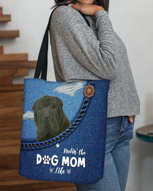 Black Shar Pei-Dog Mom Life-Cloth Tote Bag