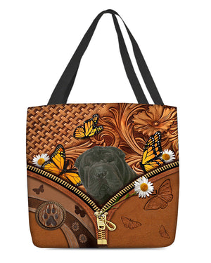 Black Shar Pei Butterfly Daisy Cloth Tote Bag