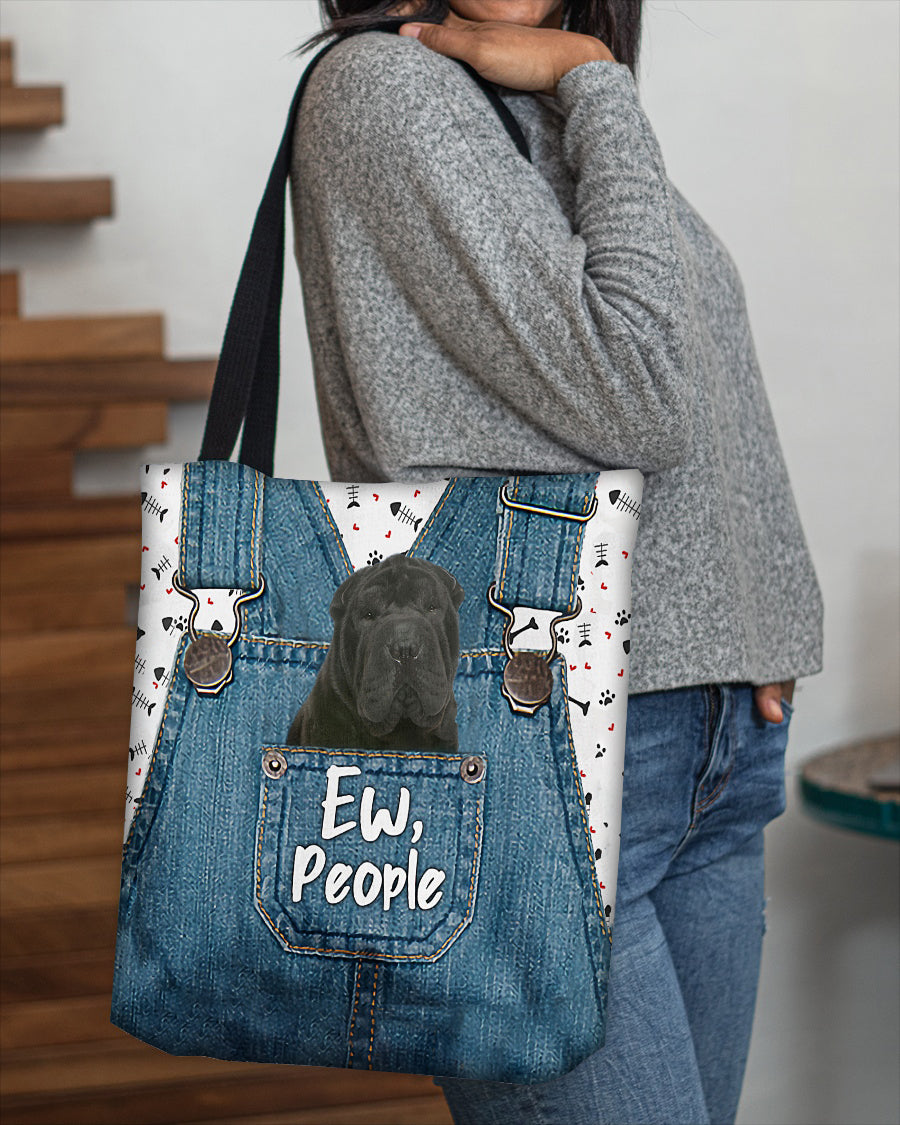 Black shar pei-EW people-Cloth Tote Bag