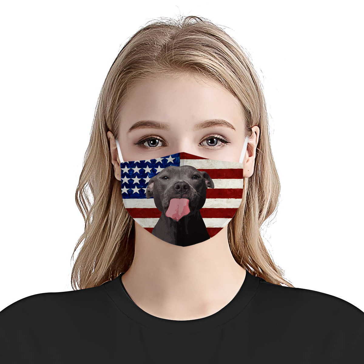 Blue Nose Pitbull With American Flag EZ01 Face Mask