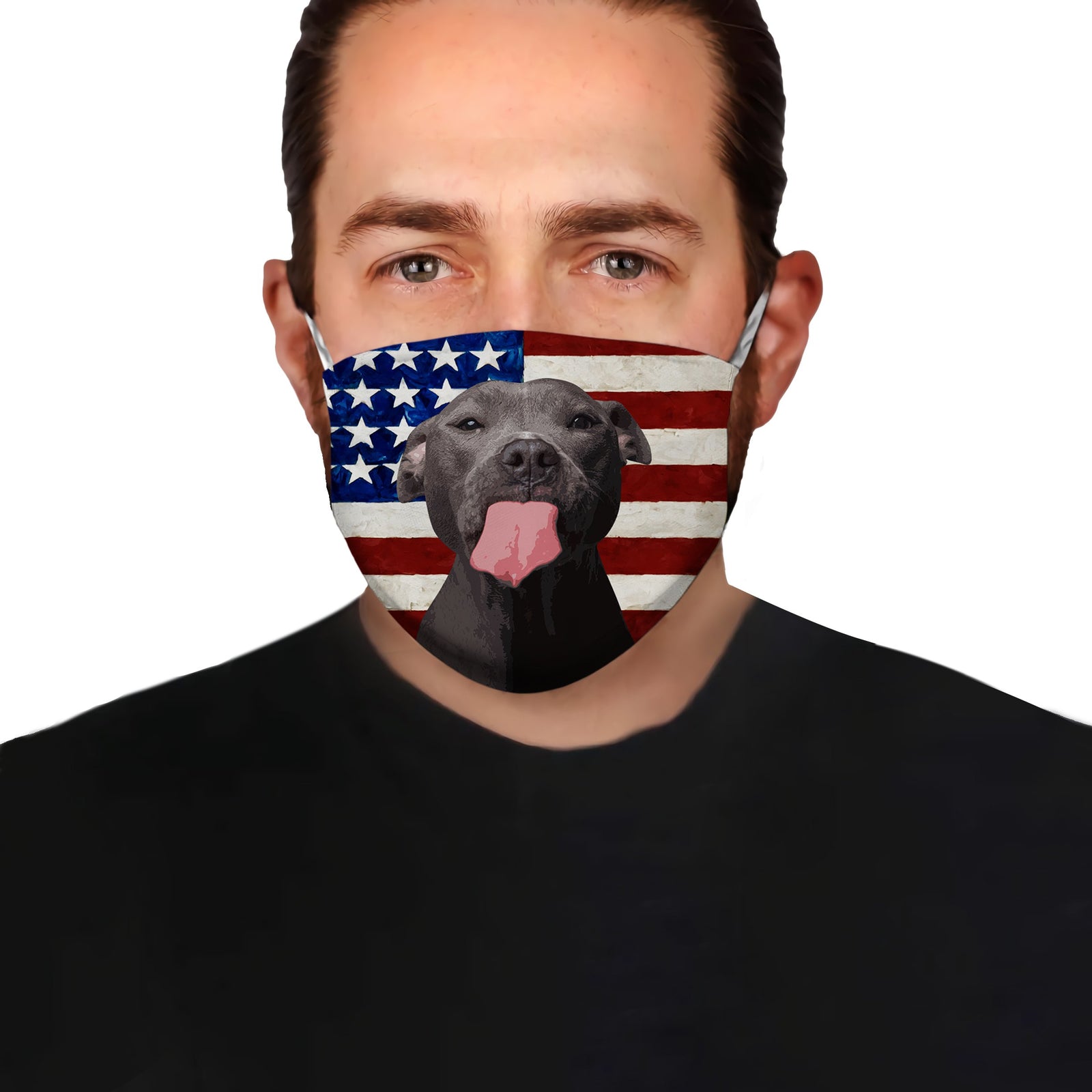 Blue Nose Pitbull With American Flag EZ01 Face Mask