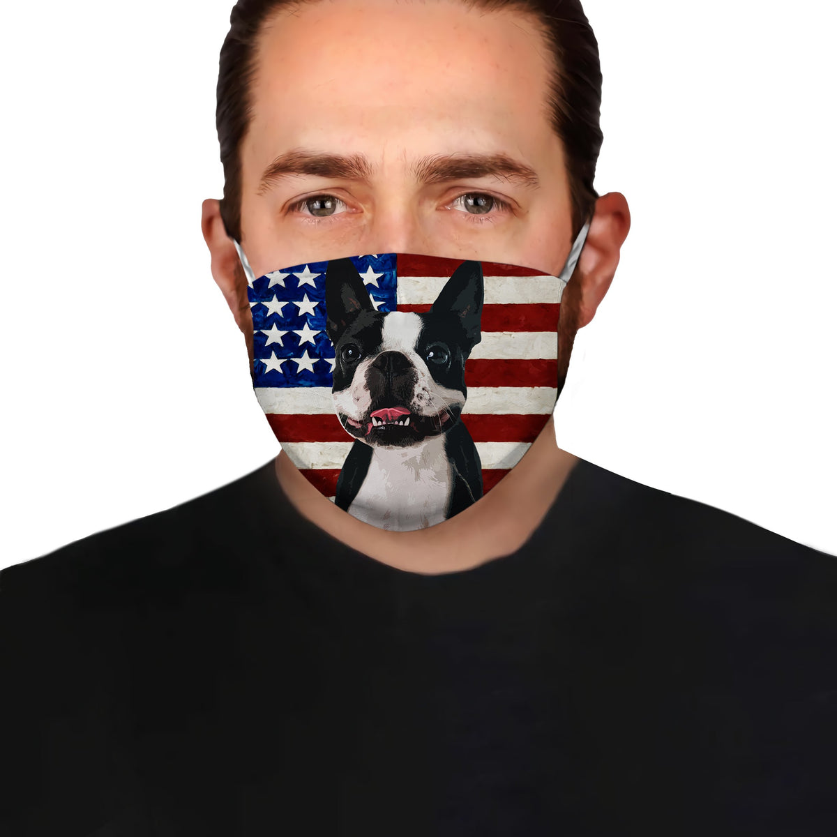 Boston Terrier With American Flag EZ01 1604 Face Mask