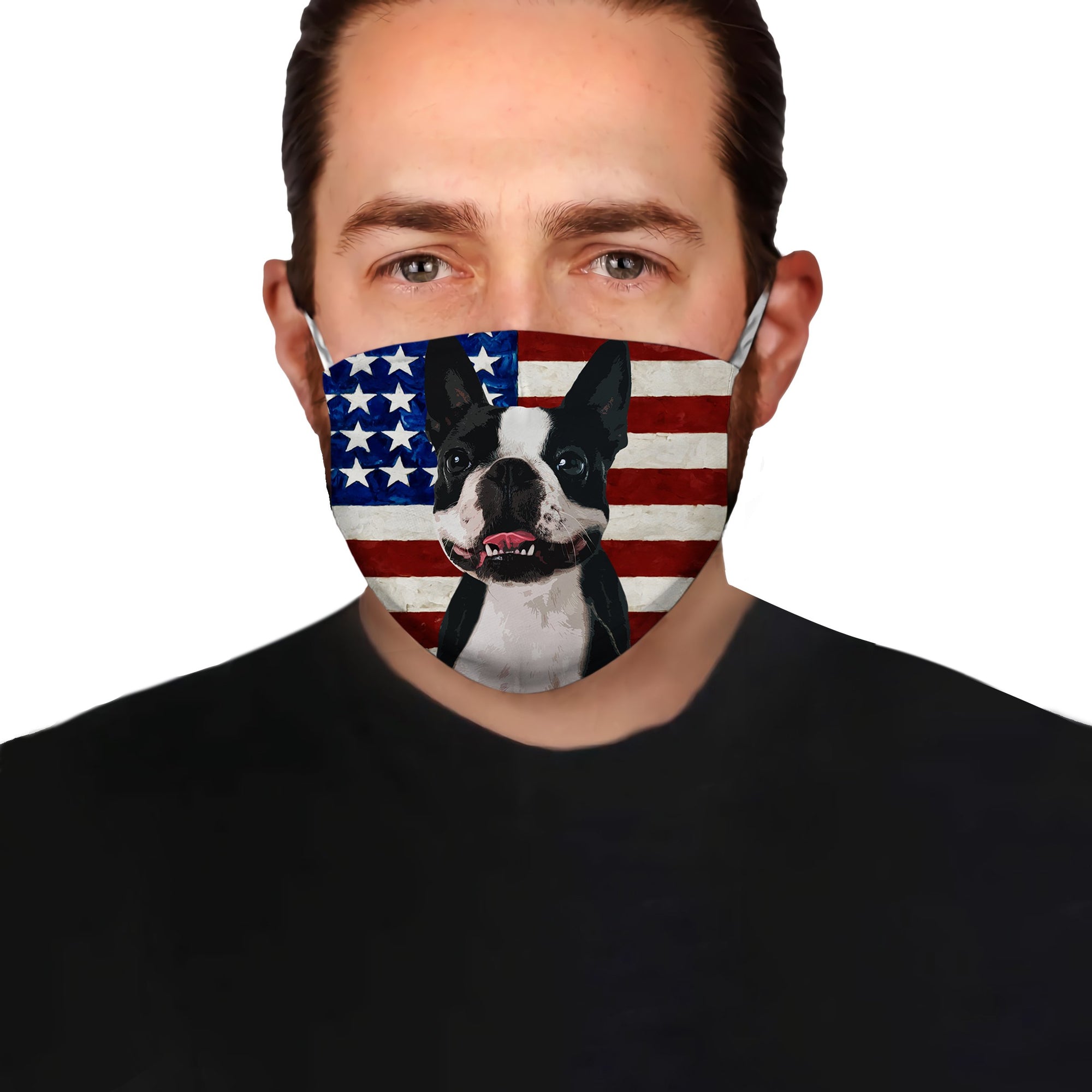 Boston Terrier With American Flag EZ01 1604 Face Mask