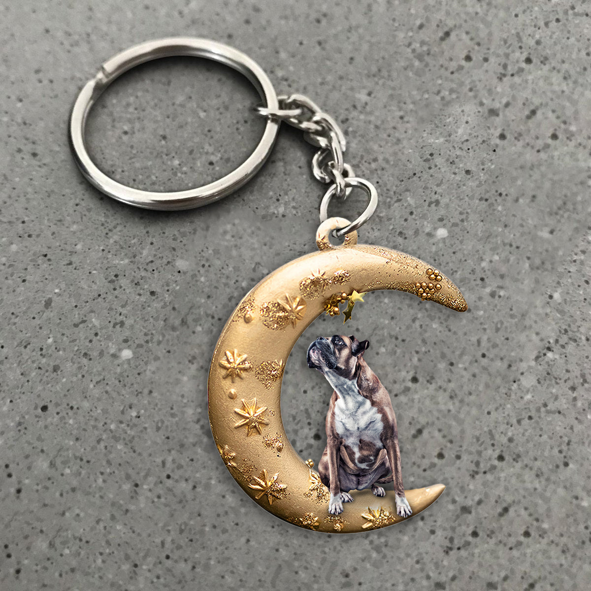 Boxer2-Dog & Moon Flat Acrylic Keychain