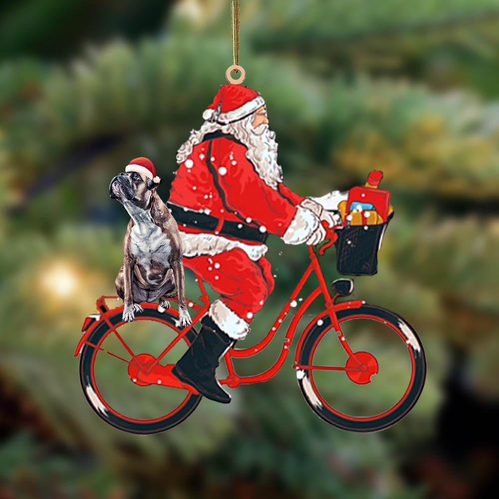 Santa Claus riding a bike with Boxer 2-Two Sided Ornament