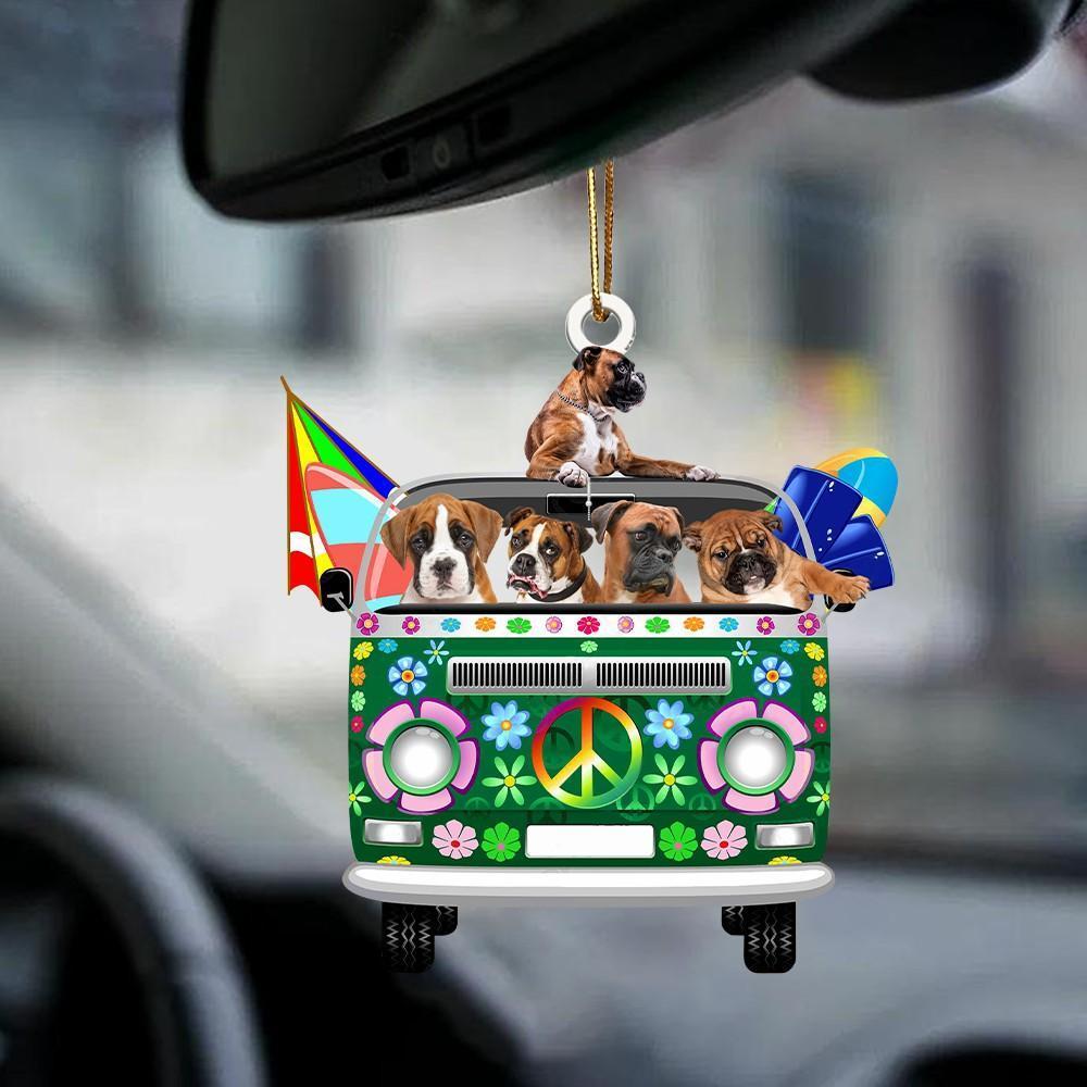 Boxer-Green Hippie Van-Two Sided Ornament