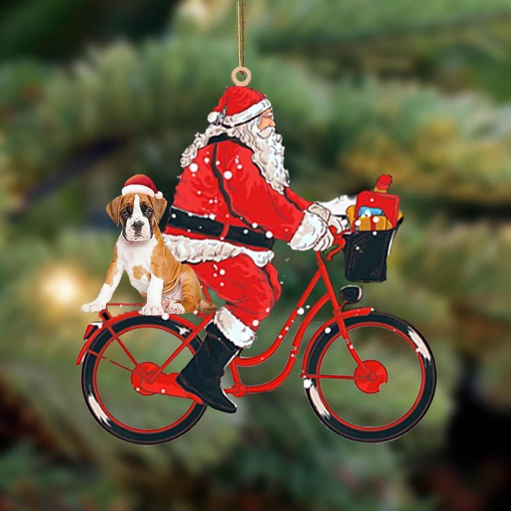 Santa Claus riding a bike with Boxer (6)-Two Sided Ornament