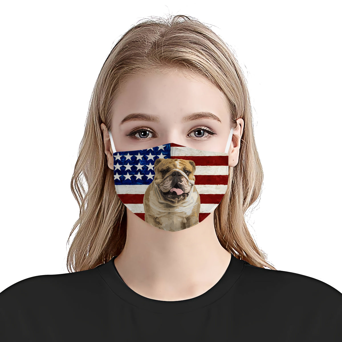 Bulldog With American Flag EZ01 1604 Face Mask