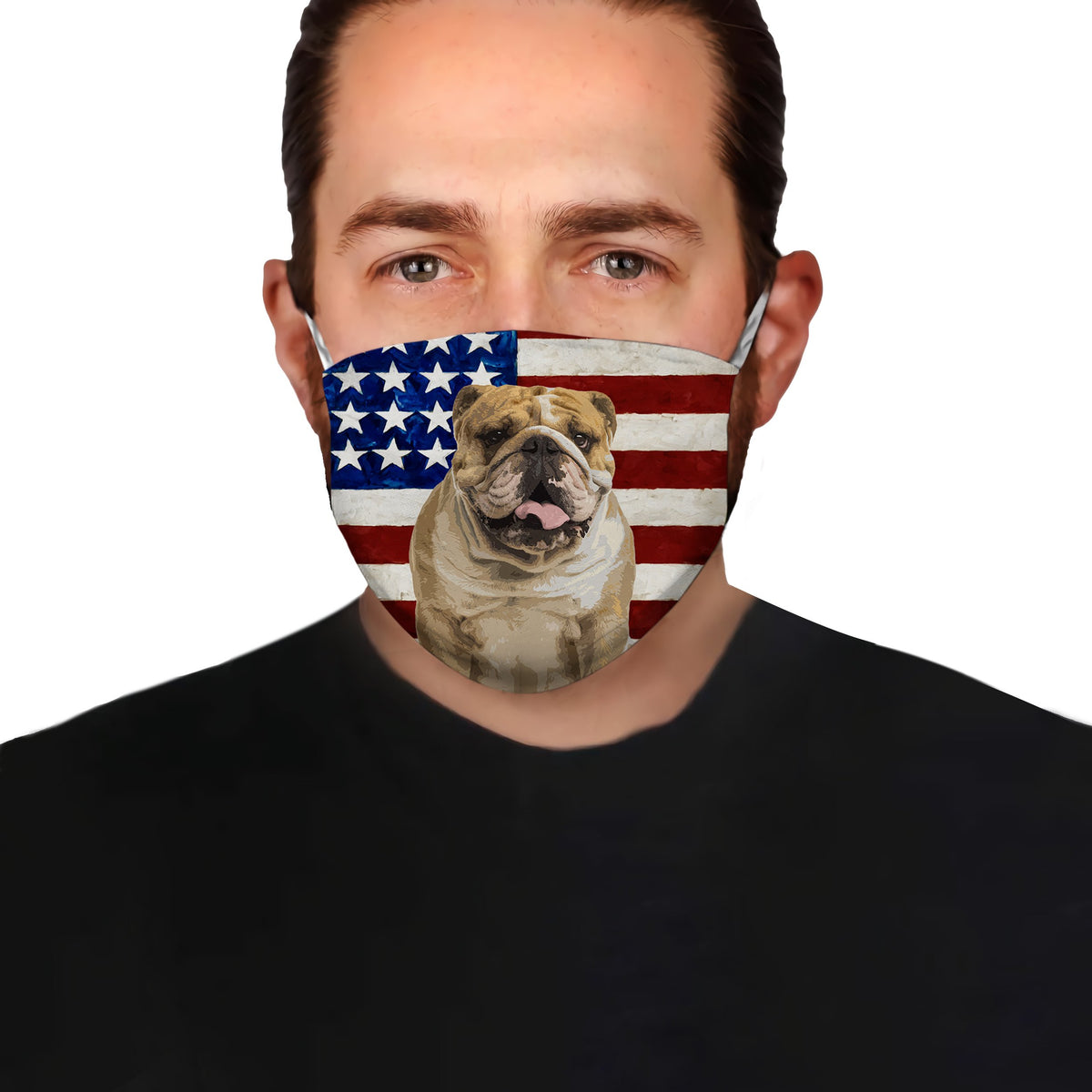 Bulldog With American Flag EZ01 1604 Face Mask