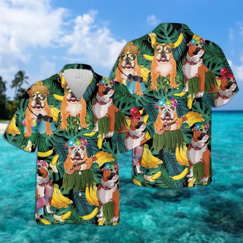 Bulldog Summer Leaves Hawaiian Shirt 2