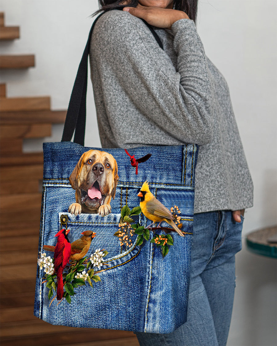 Bullmastiff-Cardinal & Dog Cloth Tote Bag