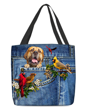 Bullmastiff-Cardinal & Dog Cloth Tote Bag