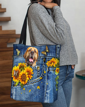 Bullmastiff-Sunflowers & Butterflies Cloth Tote Bag