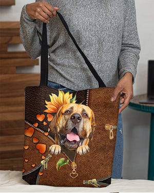 Bullmastiff-Sunflower&zipper Cloth Tote Bag