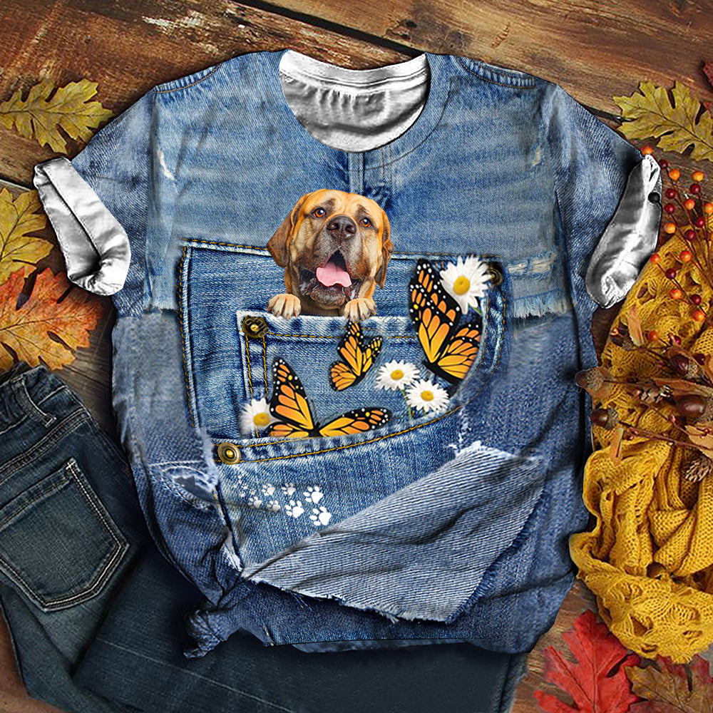 bullmastiff   Butterfly Daisies T-shirt