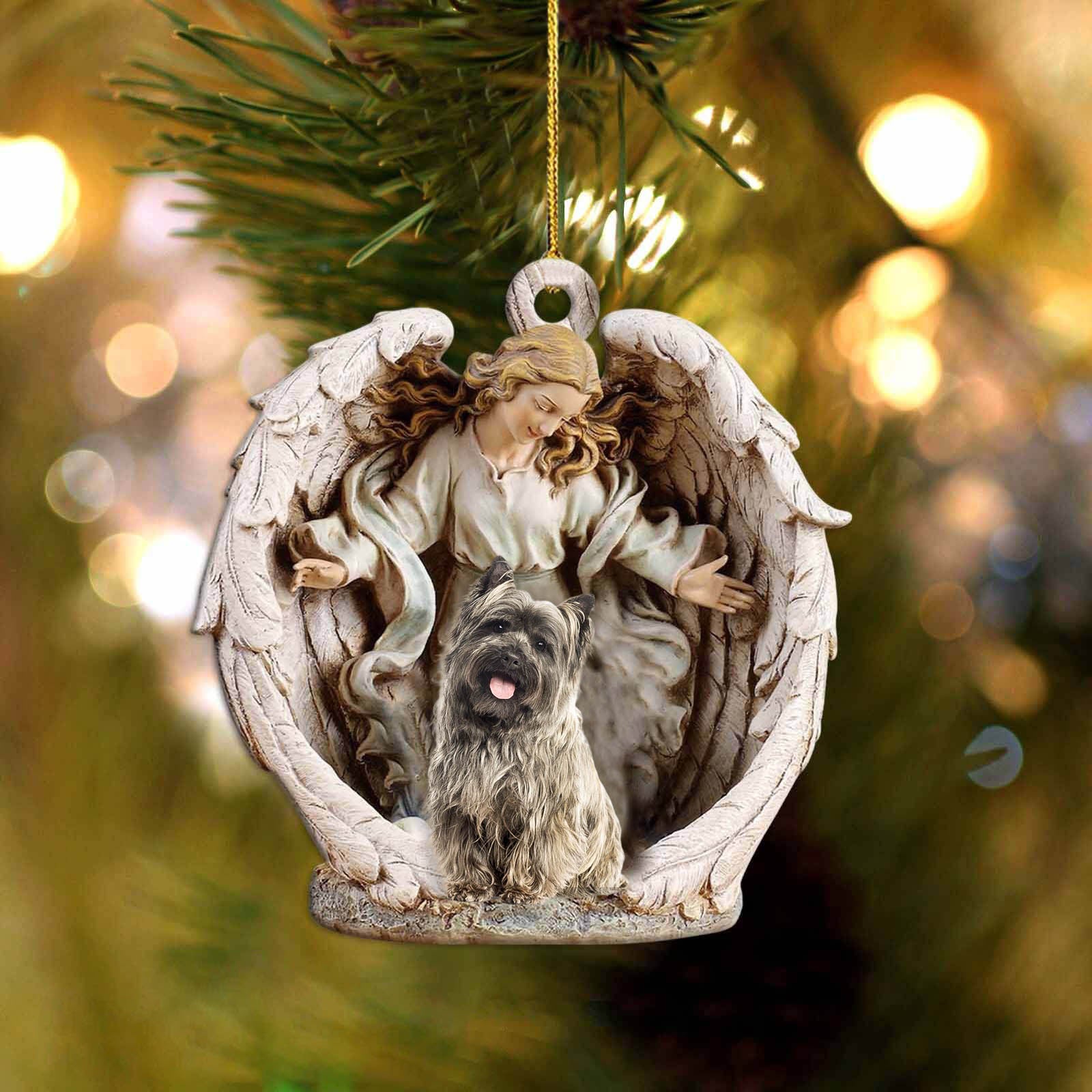 cairn terrier 2-Angel Hug Winter Love Two Sided Ornament