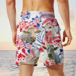 charolais cow In American Flag Pattern Shorts