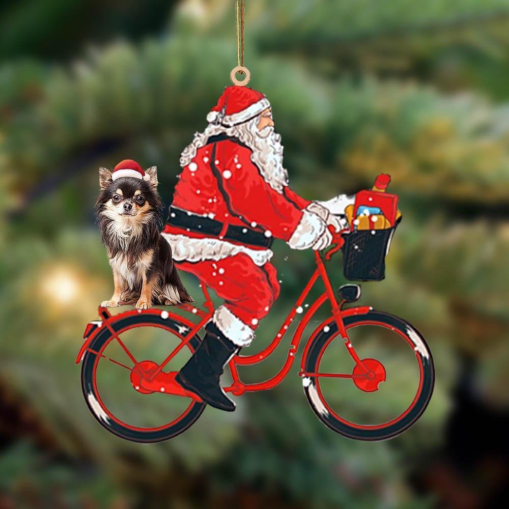 Santa Claus riding a bike with Chihuahua-Two Sided Ornament