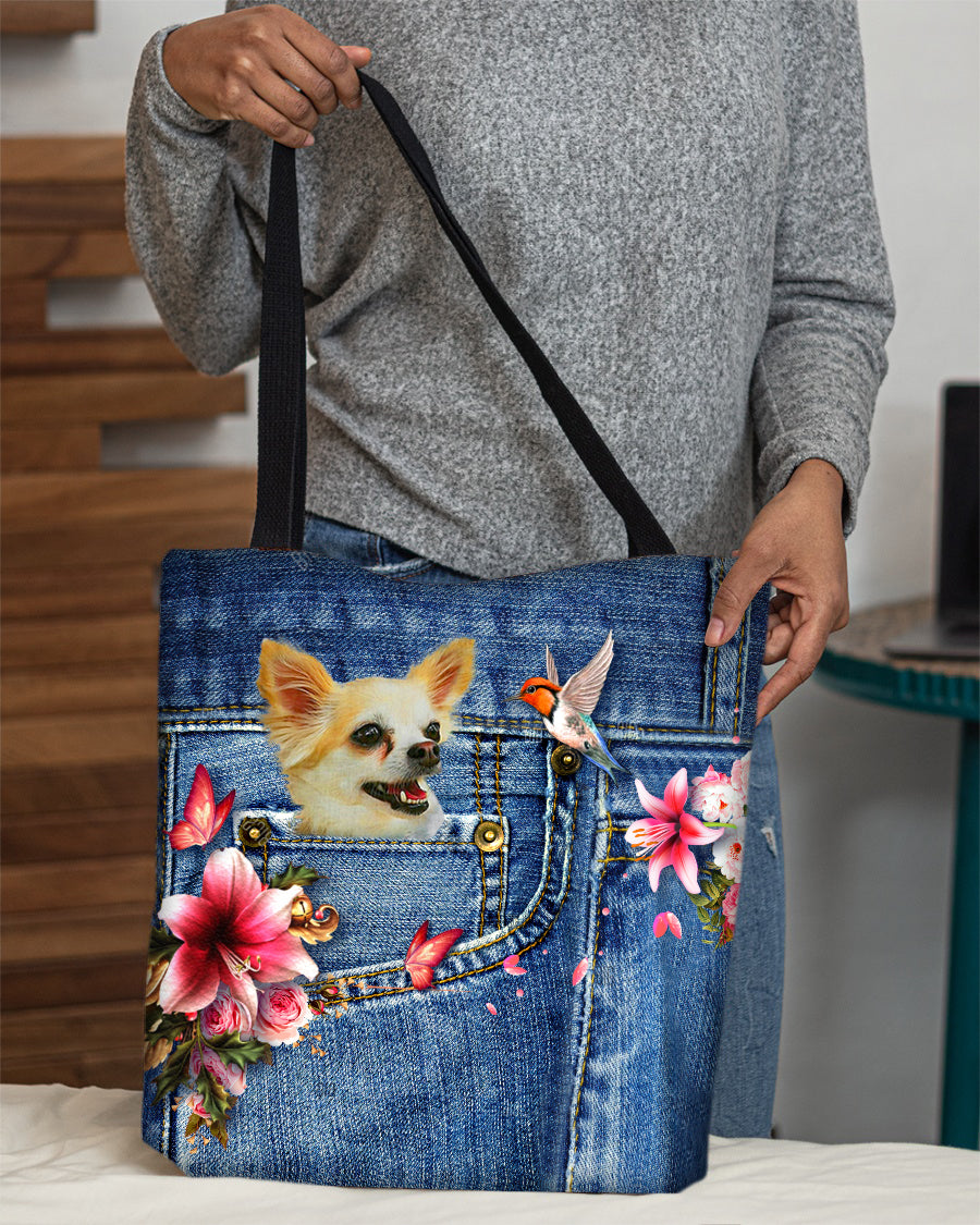 Chihuahua-Lily Cloth Tote Bag