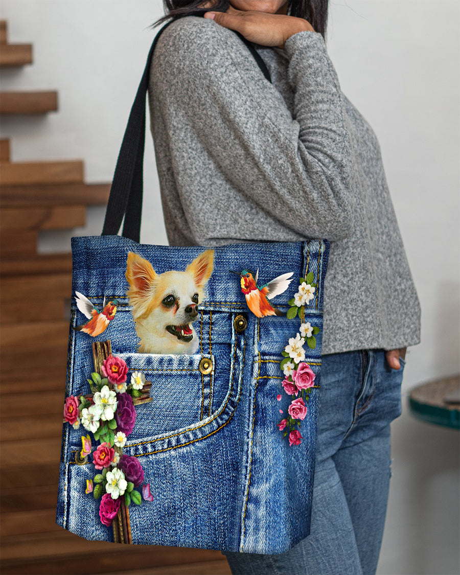 Chihuahua1-Cardinal & Cross Flower Cloth Tote Bag