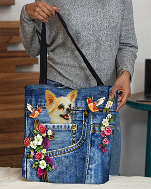 Chihuahua1-Cardinal & Cross Flower Cloth Tote Bag