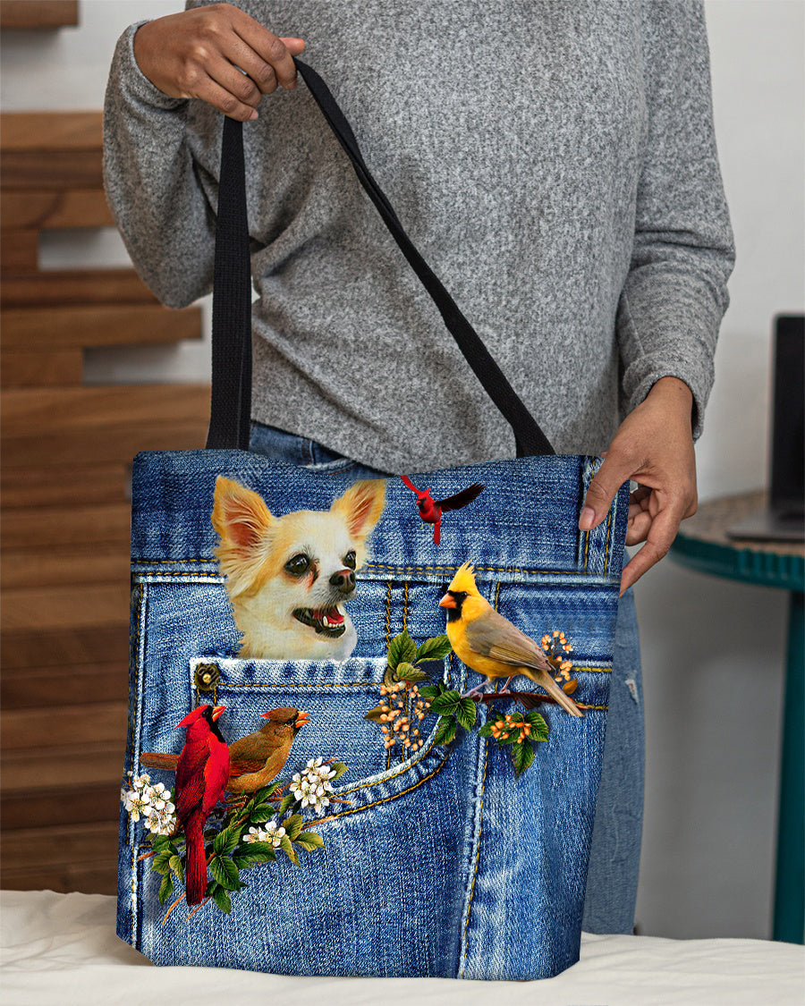 chihuahua1-Cardinal & Dog Cloth Tote Bag