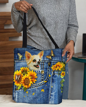 Chihuahua1-Sunflowers & Butterflies Cloth Tote Bag