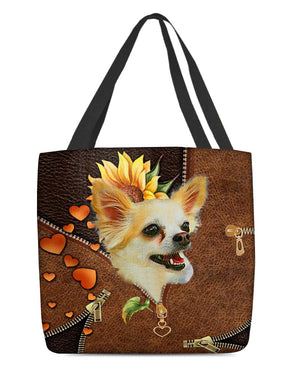 Chihuahua1-Sunflower&zipper Cloth Tote Bag