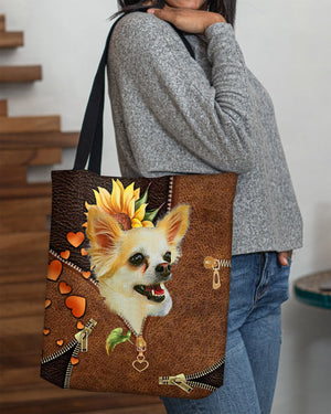 Chihuahua1-Sunflower&zipper Cloth Tote Bag