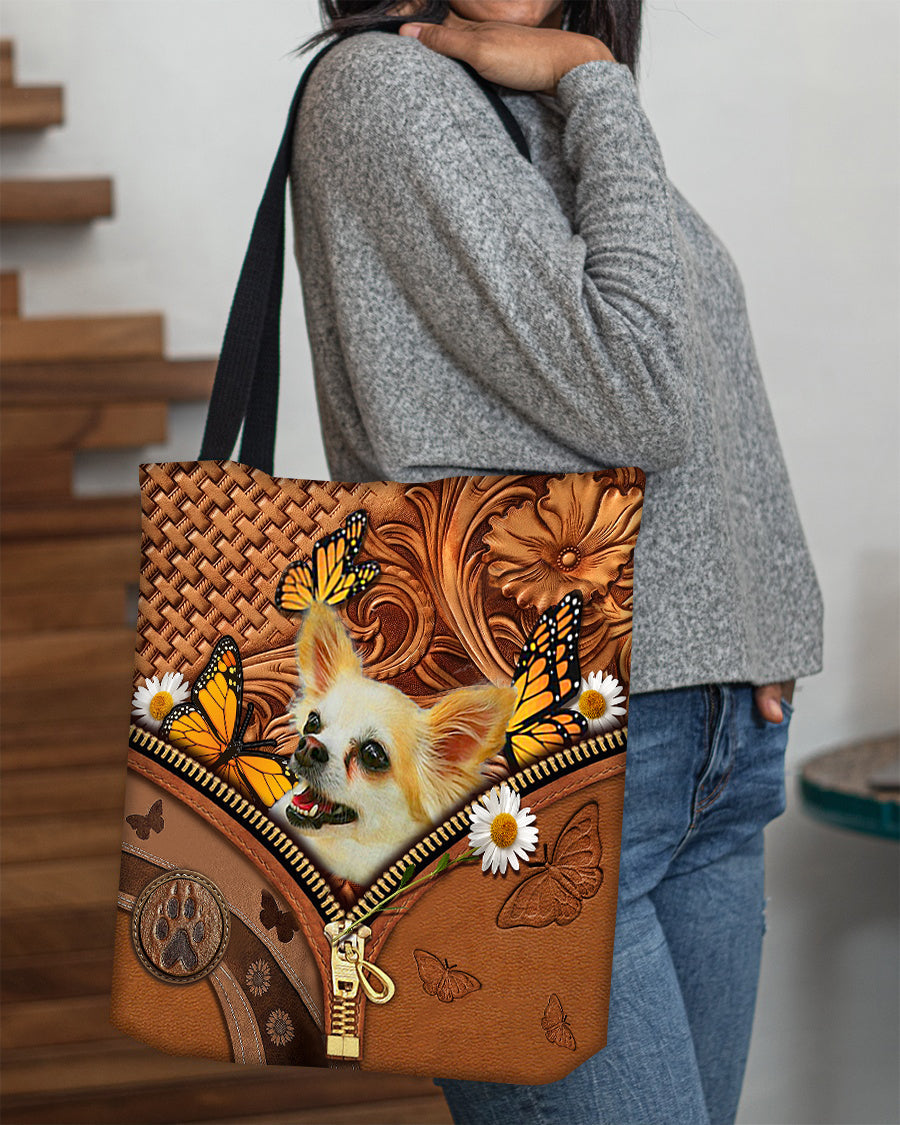 chihuahua1 Butterfly Daisy Cloth Tote Bag