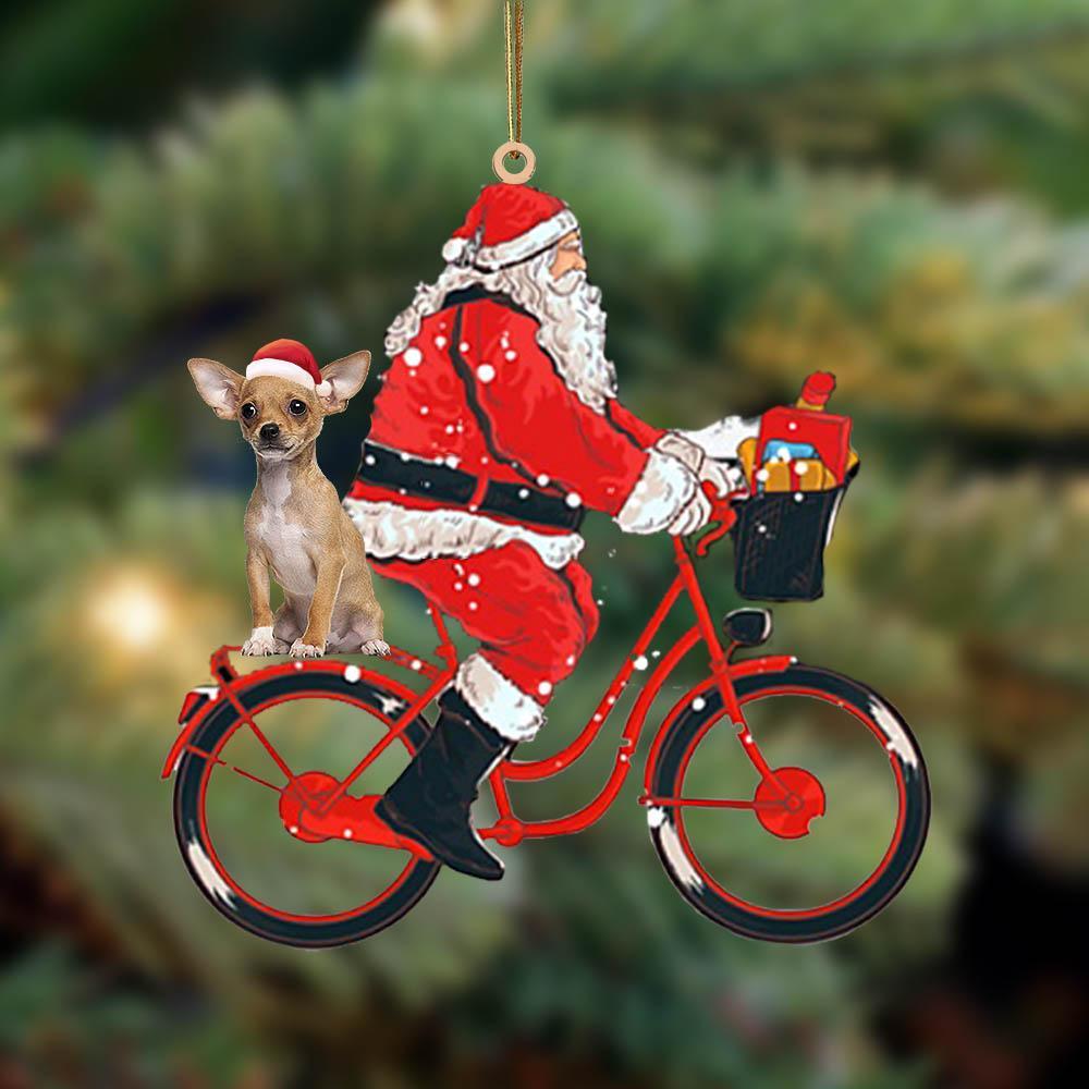 Santa Claus riding a bike with Chihuahua 2-Two Sided Ornament