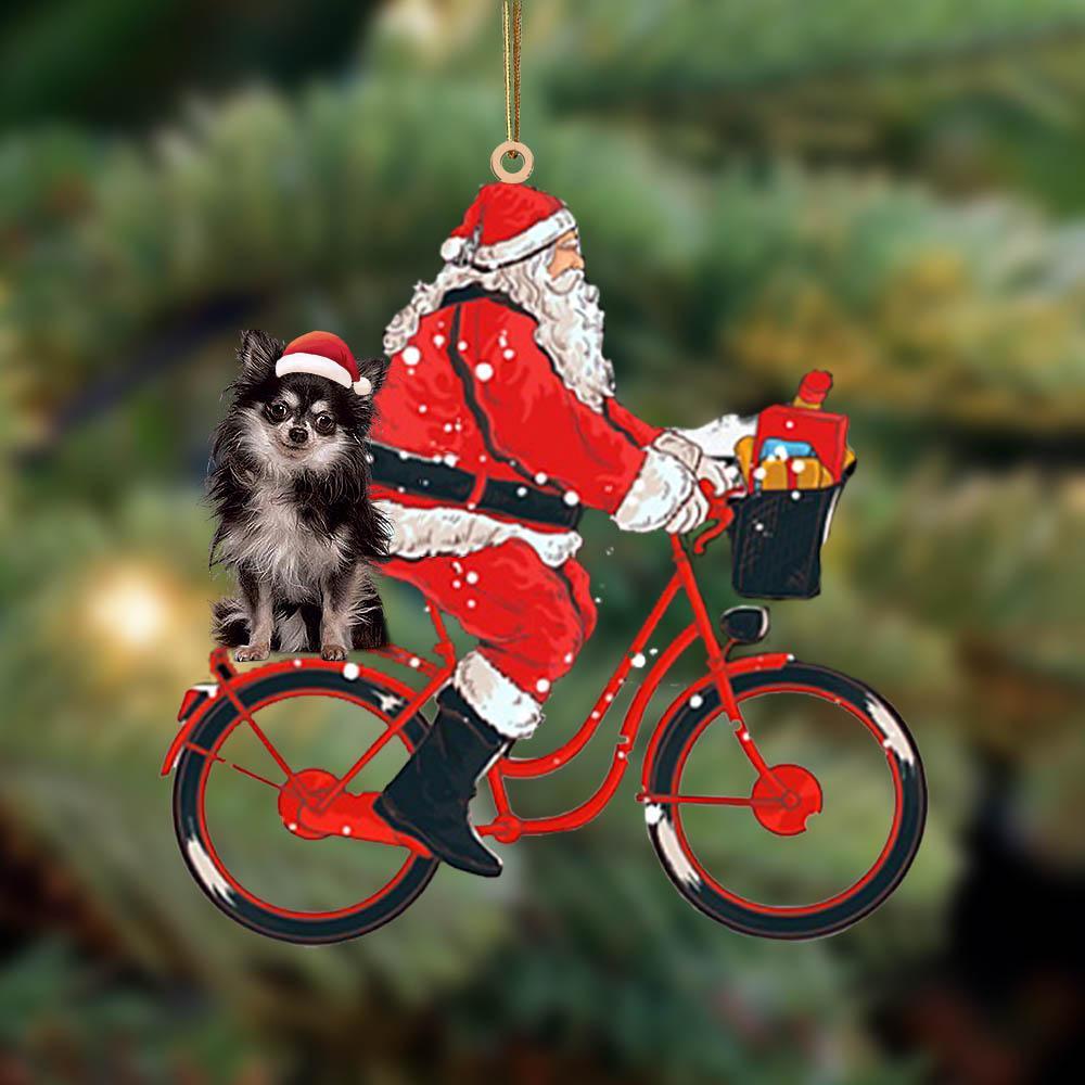 Santa Claus riding a bike with Chihuahua 1-Two Sided Ornament