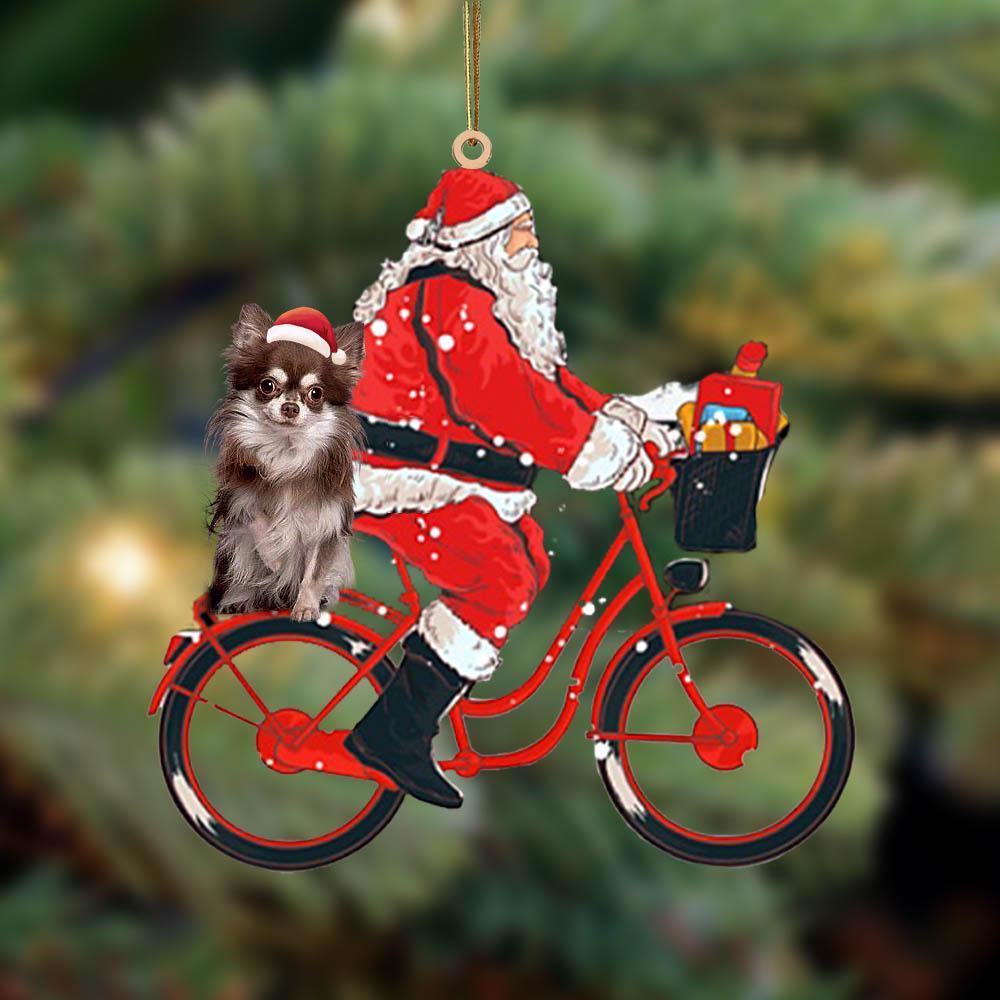 Santa Claus riding a bike with Chihuahua 4-Two Sided Ornament