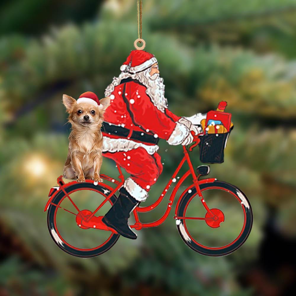 Santa Claus riding a bike with Chihuahua 3-Two Sided Ornament