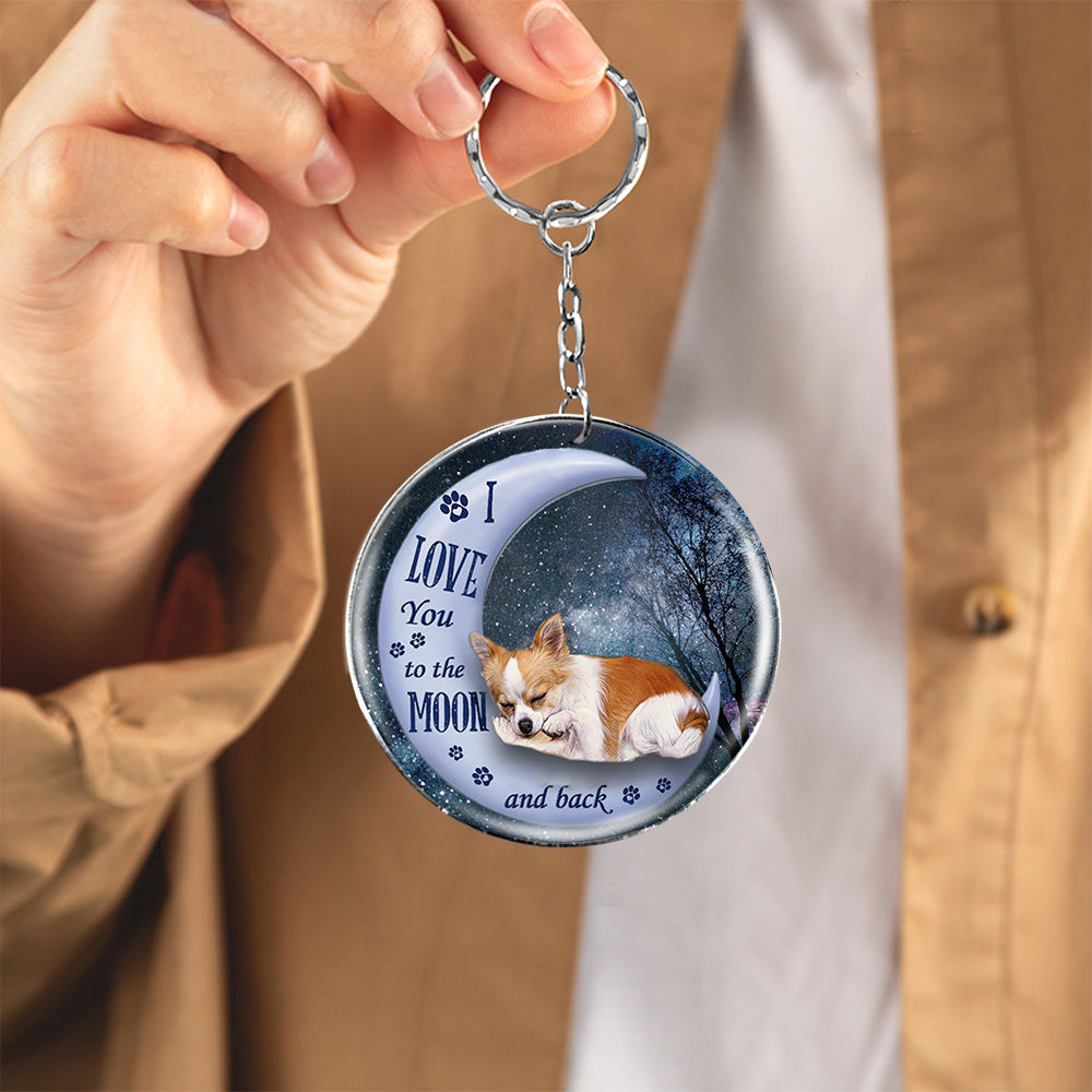 Chihuahua (2) Moon Back-Round Resin Epoxy Metal Keychain