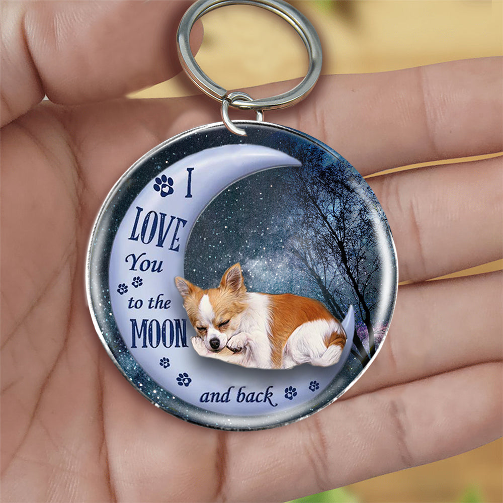 Chihuahua (2) Moon Back-Round Resin Epoxy Metal Keychain