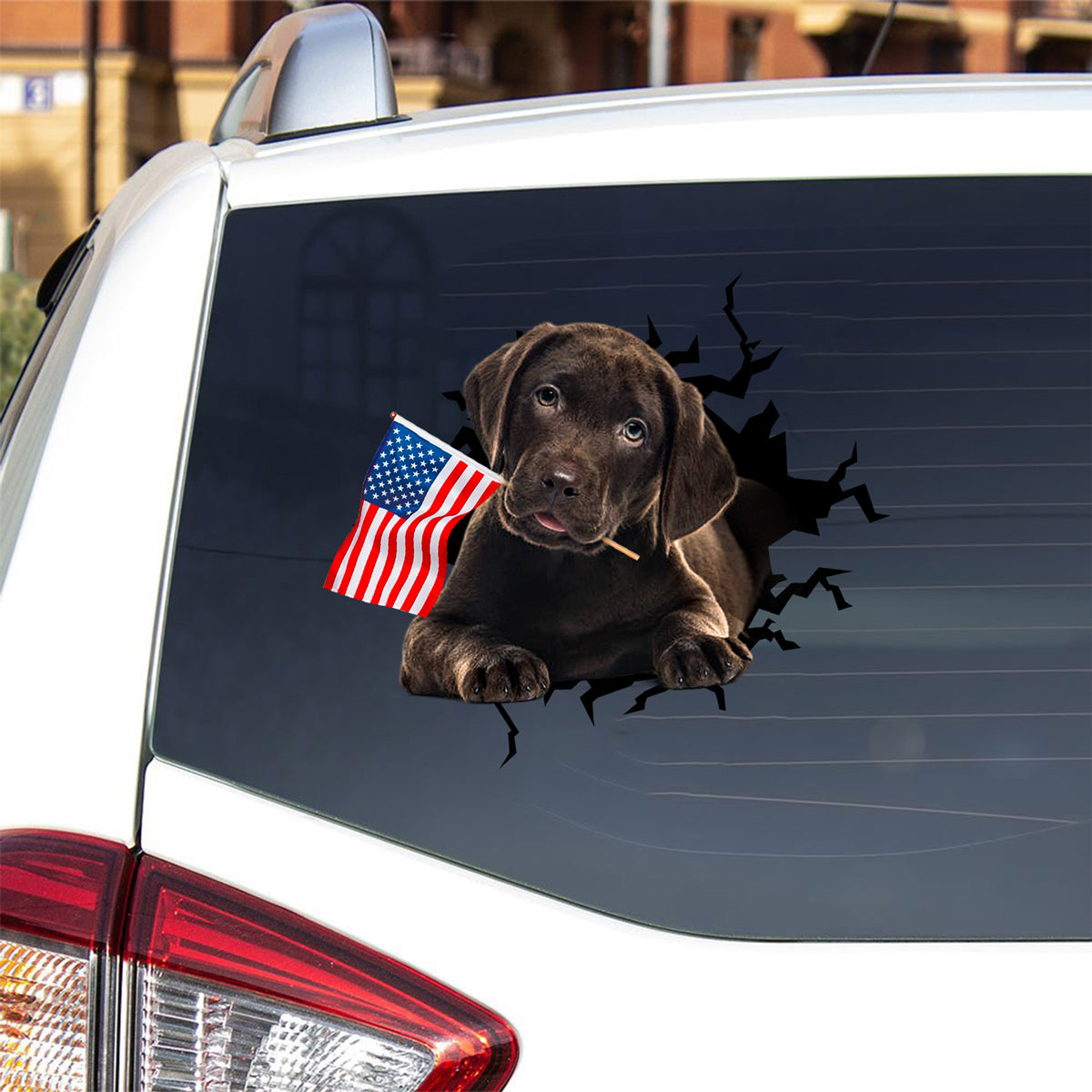 Chocolate labrador retriever And American Flag Independent Day Car Sticker Decal