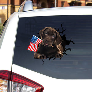 Chocolate labrador retriever And American Flag Independent Day Car Sticker Decal